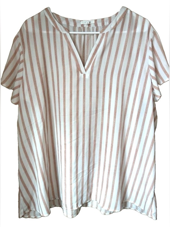 Maurices Tops - Maurices 2X Orange White Striped V Neck Blouse ⭐ 5 FOR $25 ⭐